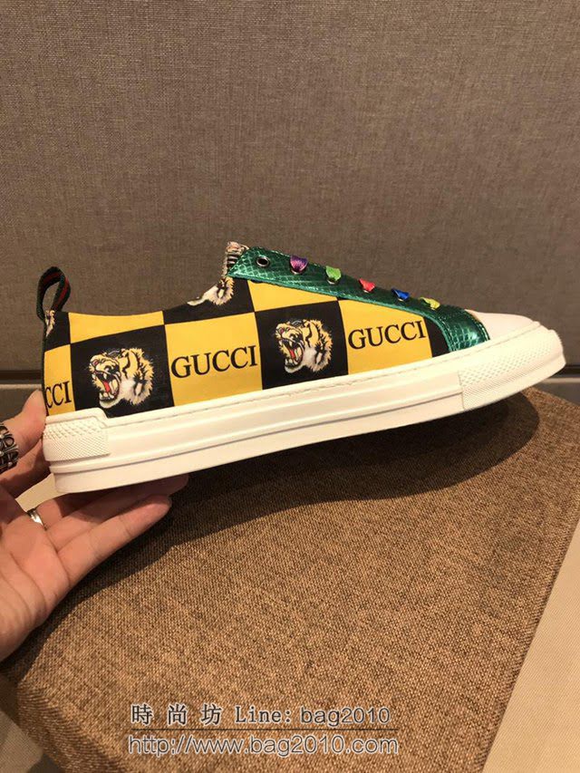 GUCCI男鞋 高品質 頂級代購 男士2019HK專櫃同步 古馳系帶帆布鞋 Gucci新款男板鞋  hdnx1152